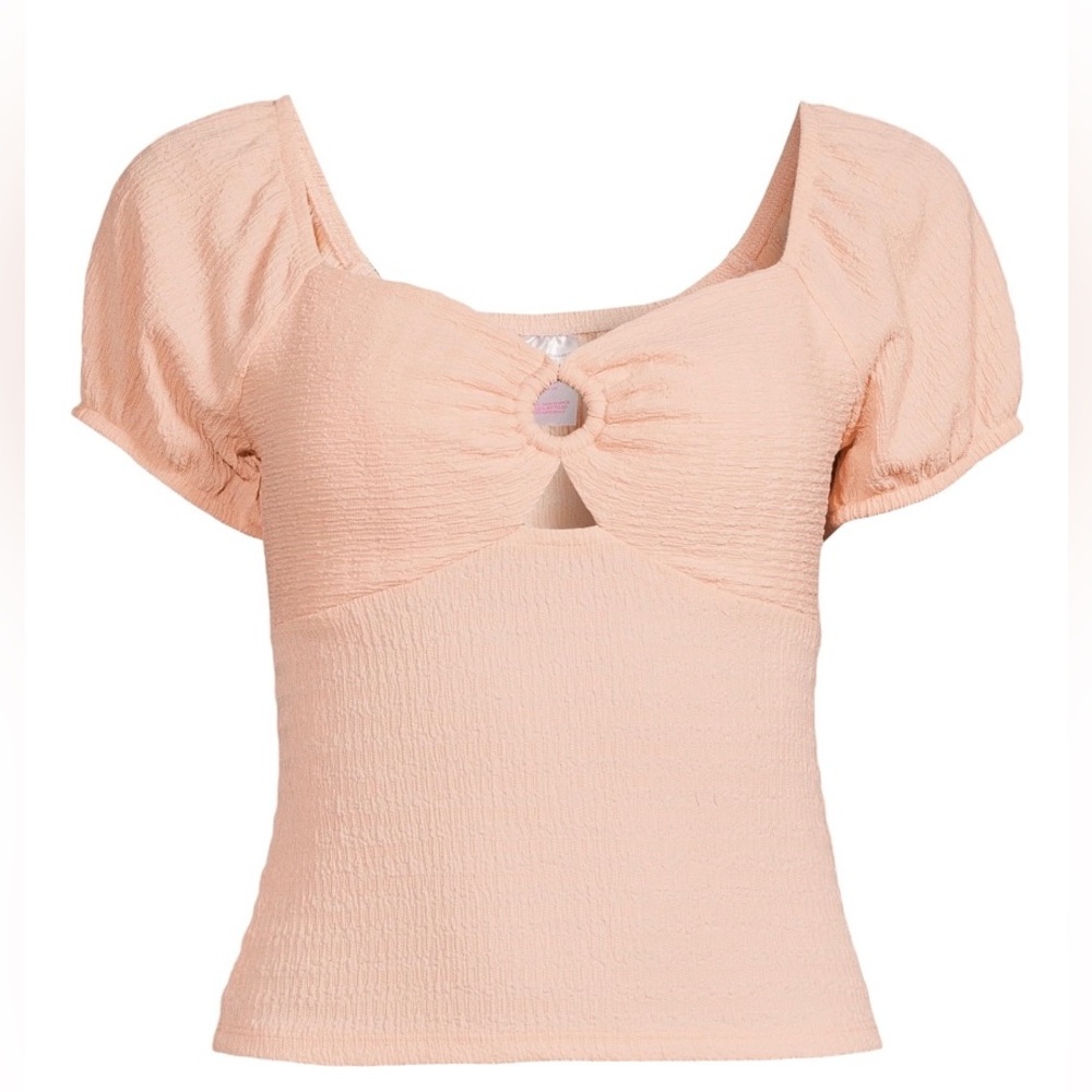 No Boundaries Peach Pucker Knit Keyhole Top